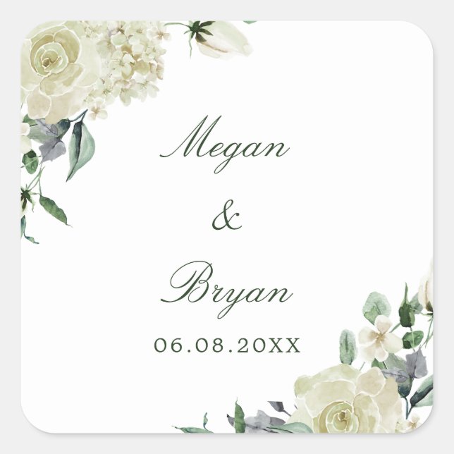 Elegant White Flowers Wedding Envelope Seals (Front)