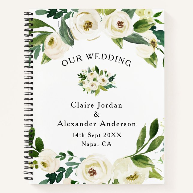 Elegant White Flowers Wedding Guest Book (Front)