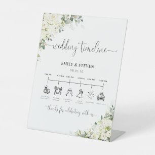 Elegant White Flowers Wedding Timeline Sign