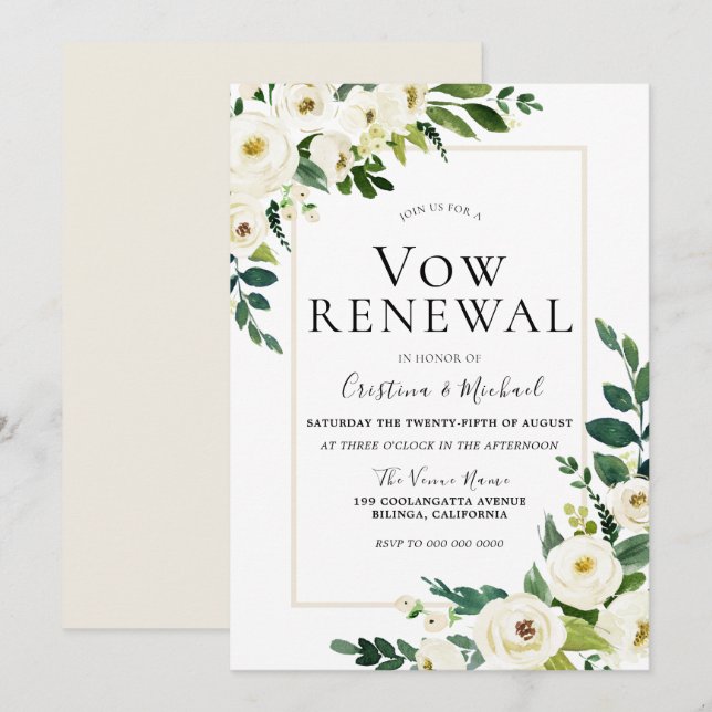 Elegant White Flowers Wedding Vow Renewal Invitation (Front/Back)
