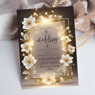 Elegant White Flowers with Lights Wedding Invitation