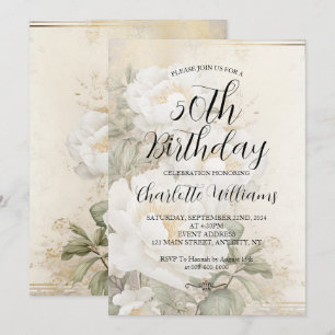 Elegant white Flowers Women's 50th Birthday Invitation