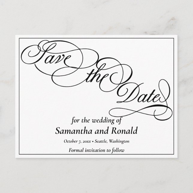 Elegant White Formal Save The Date Card (Front)