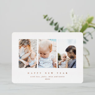 Elegant White Frame 3 Photo Happy New Year Foil Holiday Card