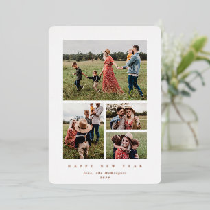 Elegant White Frame 4 Photo Happy New Year Foil Holiday Card