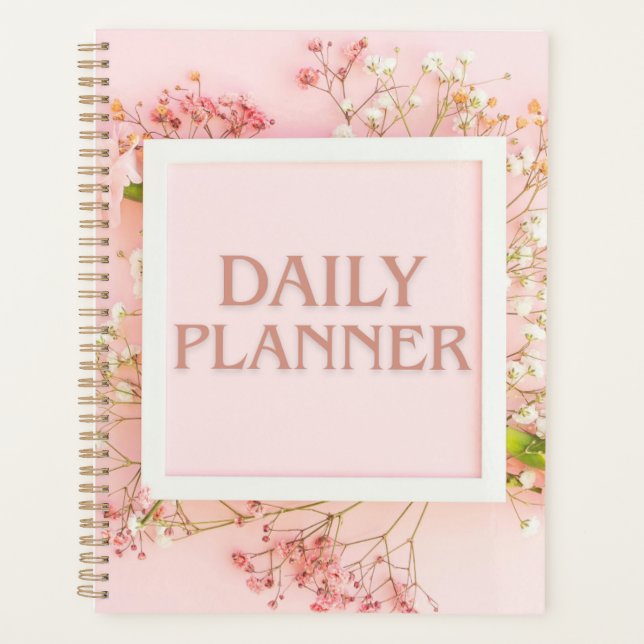 Elegant White Frame Floral "Daily Planner" Planner (Front)
