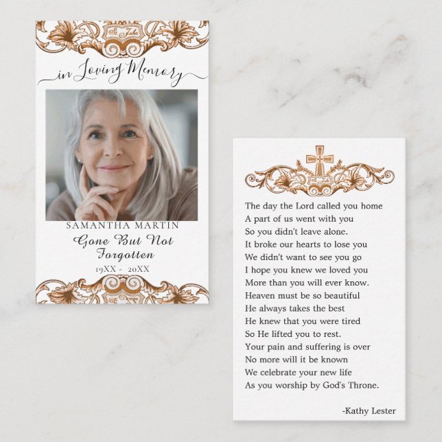 Elegant White Funeral Memorial Prayer Photo Card (Front/Back)