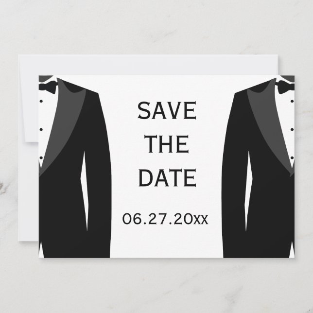 Elegant White Gay Wedding Save The Date Card (Front)