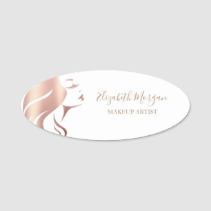 Elegant White Girl Face Silhouette,Makeup artist Name Tag