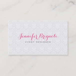 Elegant White Girly Floral Damasks Business Card