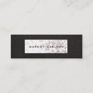 Elegant White Glitter Bokeh Black Linen Look Chic Mini Business Card