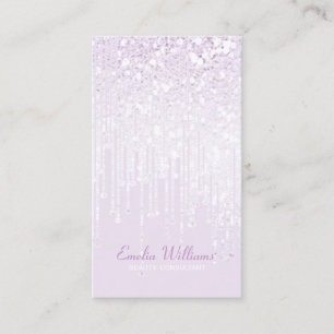 Elegant White Glitter Crystal Drips Light Plum Business Card