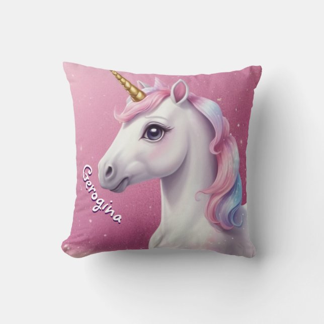 Elegant White Glitter Unicorn Personalised  Cushion (Front)