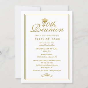 Elegant White Gold 40th Class Reunion Invitation