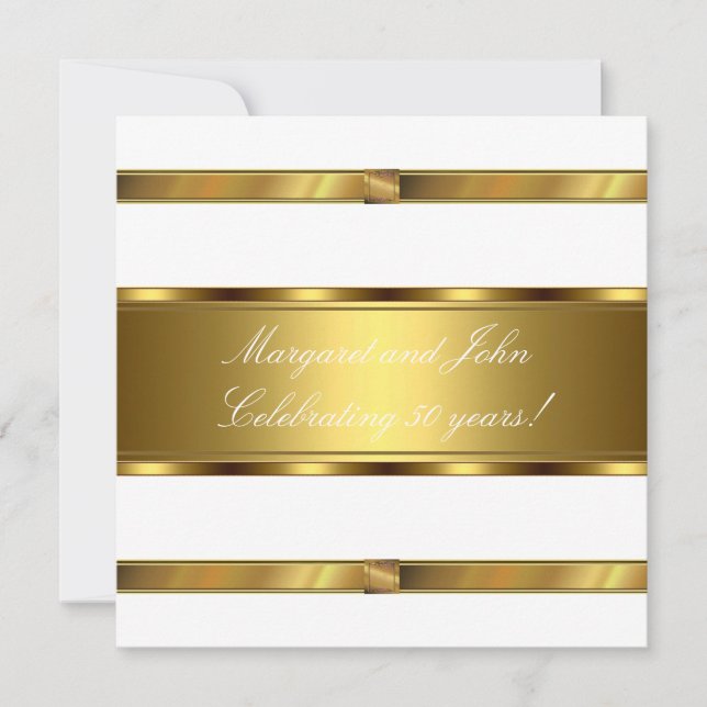 Elegant White Gold 50th Anniversary Party Event Invitation (Front)