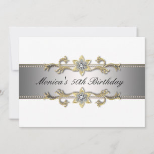 Elegant White Gold 50th Birthday Invitation Fifty