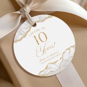 Elegant White Gold Agate 10th Anniversary Party Favour Tags