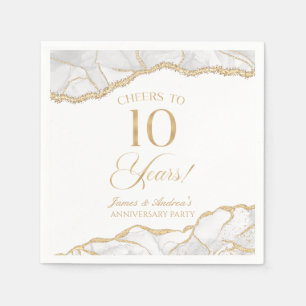 Elegant White Gold Agate 10th Anniversary Party Napkin