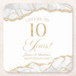Elegant White Gold Agate 10th Anniversary Party Square Paper Coaster<br><div class="desc">These are Elegant White Gold Agate 10th Wedding Anniversary Party Coasters!</div>