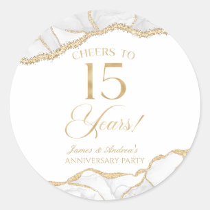 Elegant White Gold Agate 15th Anniversary Party Classic Round Sticker