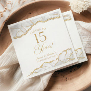 Elegant White Gold Agate 15th Anniversary Party Napkin