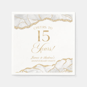 Elegant White Gold Agate 15th Anniversary Party Napkin
