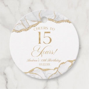 Elegant White Gold Agate 15th Birthday Party Favour Tags