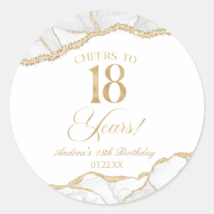 Elegant White Gold Agate 18th Birthday Party Classic Round Sticker