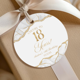 Elegant White Gold Agate 18th Birthday Party Favour Tags