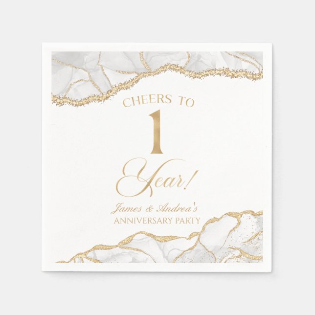 Elegant White Gold Agate 1st Anniversary Party Napkin (Front)