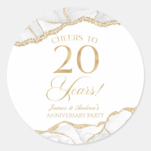 Elegant White Gold Agate 20th Anniversary Party Classic Round Sticker