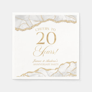 Elegant White Gold Agate 20th Anniversary Party Napkin
