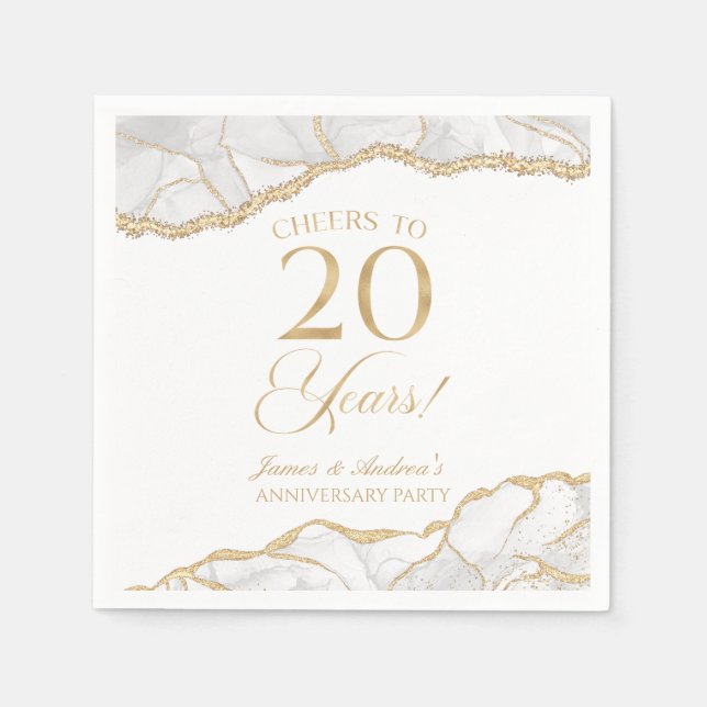 Elegant White Gold Agate 20th Anniversary Party Napkin (Front)