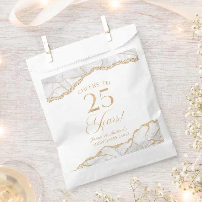 Elegant White Gold Agate 25th Anniversary Party Favour Bags (Clipped)