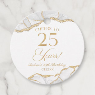 Elegant White Gold Agate 25th Birthday Party Favour Tags