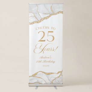 Elegant White Gold Agate 25th Birthday Party Retractable Banner