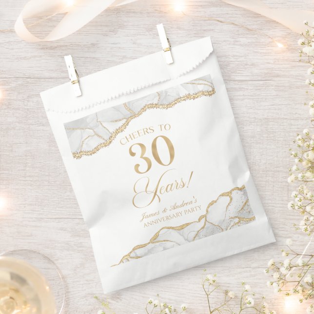 Elegant White Gold Agate 30th Anniversary Party Favour Bags (Clipped)