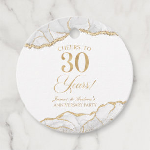 Elegant White Gold Agate 30th Anniversary Party Favour Tags
