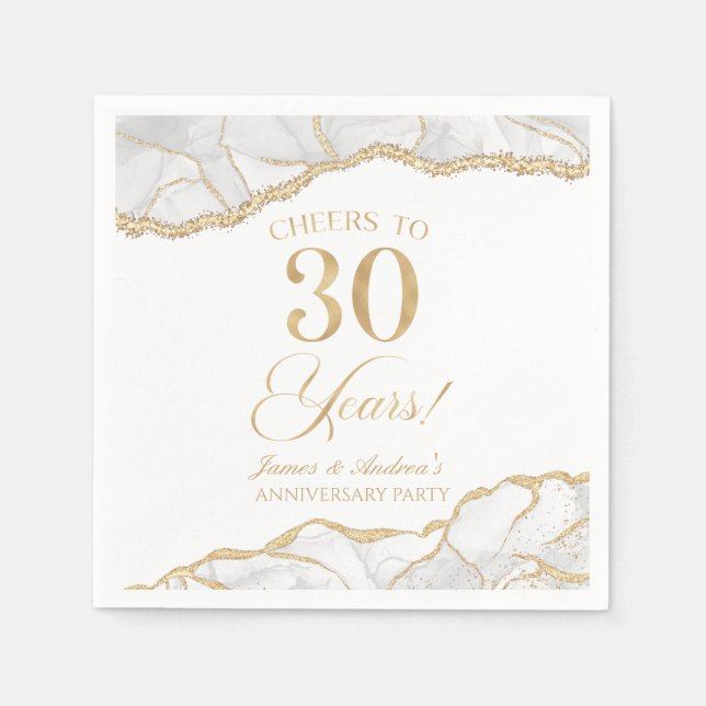 Elegant White Gold Agate 30th Anniversary Party Napkin (Front)