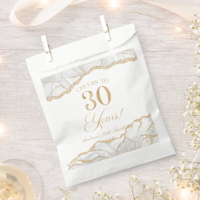 Elegant White Gold Agate 30th Birthday Party Favour Bags (Clipped)