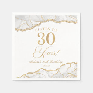 Elegant White Gold Agate 30th Birthday Party Napkin