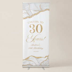 Elegant White Gold Agate 30th Birthday Party Retractable Banner