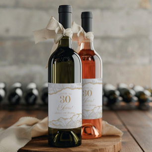 Elegant White Gold Agate 30th Birthday Party Wine Label