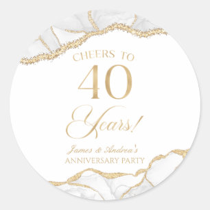 Elegant White Gold Agate 40th Anniversary Party Classic Round Sticker