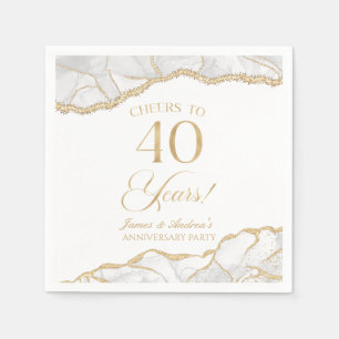 Elegant White Gold Agate 40th Anniversary Party Napkin