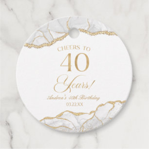 Elegant White Gold Agate 40th Birthday Party Favour Tags