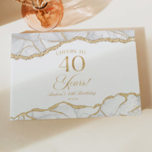 Elegant White Gold Agate 40th Birthday Party Guest Book