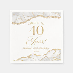 Elegant White Gold Agate 40th Birthday Party Napkin
