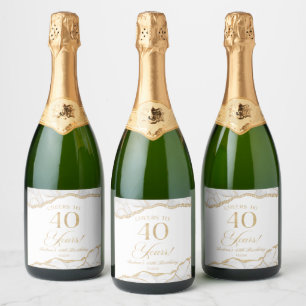 Elegant White Gold Agate 40th Birthday Party Sparkling Wine Label