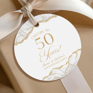 Elegant White Gold Agate 50th Anniversary Party Favour Tags